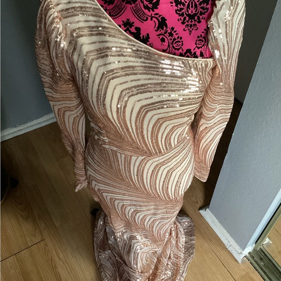 MISS ORD Rose and Cream Sequin Patterned Dress L - Picture 2 of 16